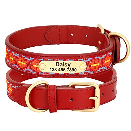 SARUEL Personalisiertes Hundehalsband,Handgefertigte Leder-Hundekatzen-Halskette Für Kleine,Mittelgroße Und Große Hundehalsbänder,Heimtierbedarf,Rot,XL von SARUEL