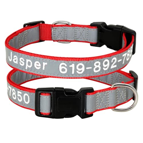 SARUEL Personalisiertes Hundehalsband,Reflektierendes Nylon,Hunde-ID-Halsband,Haustiername,Telefonnummer,Verstellbar,Für Kleine,Große Hunde,Mops,20-1 Rot,S 25-37cm SARUEL Personalisiertes Hundehalsband,Reflektierendes Nylon,Hunde-ID-Halsband,Haustiername,Telefonnummer,Verstellbar,Für Kleine,Große Hunde,Mops,20-1 Rot,S 25-37cm von SARUEL