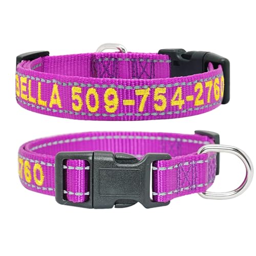 SARUEL Personalisiertes Hundehalsband,Reflektierendes Nylon,Hunde-ID-Halsband,Haustiername,Telefonnummer,Verstellbar,Für Kleine,Große Hunde,Mops,21 Lila,L 35-57cm SARUEL Personalisiertes Hundehalsband,Reflektierendes Nylon,Hunde-ID-Halsband,Haustiername,Telefonnummer,Verstellbar,Für Kleine,Große Hunde,Mops,21 Lila,L 35-57cm von SARUEL