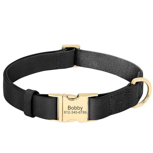SARUEL Personalisiertes Hundehalsband Aus Leder,Maßgeschneidertes Haustier-Schnallenhalsband Für Kleine,Mittelgroße Und Große Hunde,Bulldogge,Mops,Schwarz,L SARUEL Personalisiertes Hundehalsband Aus Leder,Maßgeschneidertes Haustier-Schnallenhalsband Für Kleine,Mittelgroße Und Große Hunde,Bulldogge,Mops,Schwarz,L von SARUEL