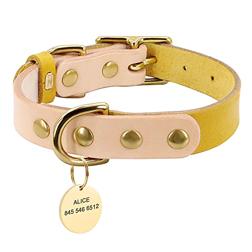 SARUEL Personalisiertes Hundehalsband Für Hunde Und Katzen,Personalisiertes Leder-Hundehalsband,Hundenamen-ID-Tags Für Kleine Mittelgroße Hunde,Chihuahua,Yorkshire,Gelb,S SARUEL Personalisiertes Hundehalsband Für Hunde Und Katzen,Personalisiertes Leder-Hundehalsband,Hundenamen-ID-Tags Für Kleine Mittelgroße Hunde,Chihuahua,Yorkshire,Gelb,S von SARUEL