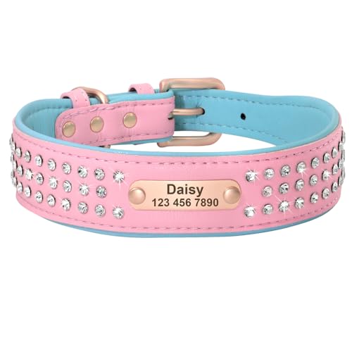 SARUEL Personalisiertes Hundehalsband Für Mittelgroße Und Große Hunde,Französische Bulldogge,Pitbull,Haustier,Welpe,Namensschild,ID-Tag-Halsbänder,Rosa,L,Rosa von SARUEL