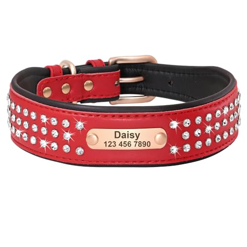 SARUEL Personalisiertes Hundehalsband Für Mittelgroße Und Große Hunde,Französische Bulldogge,Pitbull,Haustier,Welpe,Namensschild,ID-Tag-Halsbänder,Rosa,L,Rot von SARUEL