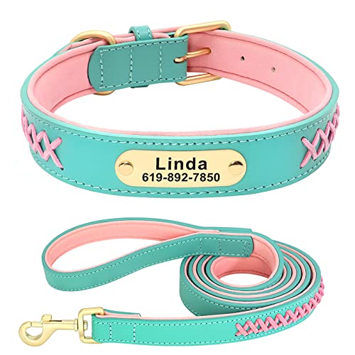 SARUEL Personalisiertes Hundehalsband-Leine-Set,Geflochten,Echtes Leder,Haustierhalsbänder,Gehendes Führstrick,Weich,Verstellbar Für Kleine Große Hunde,Blaues Set,S SARUEL Personalisiertes Hundehalsband-Leine-Set,Geflochten,Echtes Leder,Haustierhalsbänder,Gehendes Führstrick,Weich,Verstellbar Für Kleine Große Hunde,Blaues Set,S von SARUEL