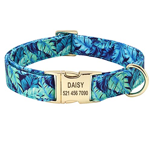 SARUEL Personalisiertes Hundehalsband Mit Blumenmuster. Benutzerdefinierte Kleine,Mittelgroße Hundehalsbänder,Blaues Halsband,S von SARUEL