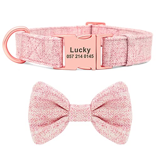 SARUEL Personalisiertes Hundehalsband Mit Fliege,Weichem Wollstoff,Hunde-ID-Halsbänder,Anti-verlorene Gravur,Süße Schleife,Haustierzubehör,ROSA,L SARUEL Personalisiertes Hundehalsband Mit Fliege,Weichem Wollstoff,Hunde-ID-Halsbänder,Anti-verlorene Gravur,Süße Schleife,Haustierzubehör,ROSA,L von SARUEL