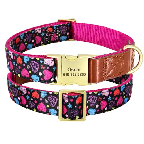 SARUEL Personalisiertes Hundehalsband Mit Gravur,Personalisierbar,Aus Nylon,Mit Blumendruck,PU-Leder,Verstellbar,Für Kleine Und Große Hunde,Schwarz,L 38-60cm SARUEL Personalisiertes Hundehalsband Mit Gravur,Personalisierbar,Aus Nylon,Mit Blumendruck,PU-Leder,Verstellbar,Für Kleine Und Große Hunde,Schwarz,L 38-60cm von SARUEL