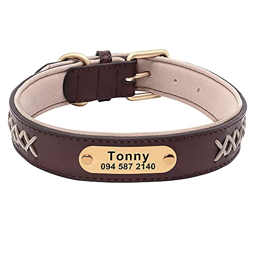 SARUEL Personalisiertes Hundehalsband Mit Namensschild,Geflochtenes,Gepolstertes Halsband Für Französische Bulldoggen Für Kleine,Mittelgroße Und Große Hunde,Braun,2XL SARUEL Personalisiertes Hundehalsband Mit Namensschild,Geflochtenes,Gepolstertes Halsband Für Französische Bulldoggen Für Kleine,Mittelgroße Und Große Hunde,Braun,2XL von SARUEL