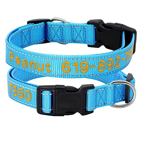 SARUEL Personalisiertes Hundehalsband Name Nylon Hundehalsband Halskette Anti-verloren Für Kleine Große Hunde Mops Verstellbar,Blau,42-70cm von SARUEL