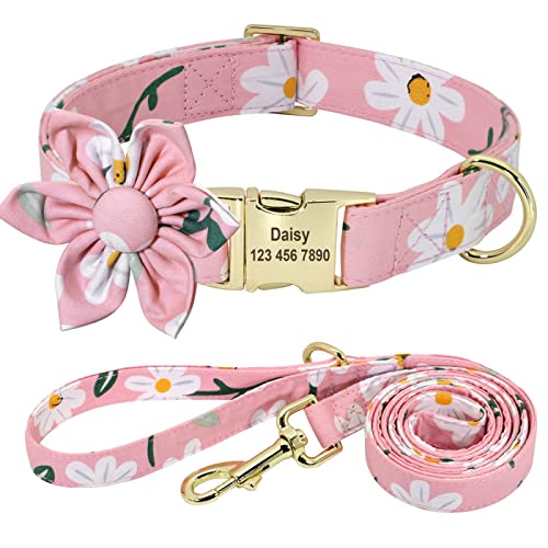 SARUEL Personalisiertes Hundehalsband-Set,Bedrucktes Nylon-Haustierhalsband,Graviertes Haustier-Blumenhalsband,Gehleine Für Kleine,Mittelgroße Und Große Hunde,Rosa,S SARUEL Personalisiertes Hundehalsband-Set,Bedrucktes Nylon-Haustierhalsband,Graviertes Haustier-Blumenhalsband,Gehleine Für Kleine,Mittelgroße Und Große Hunde,Rosa,S von SARUEL