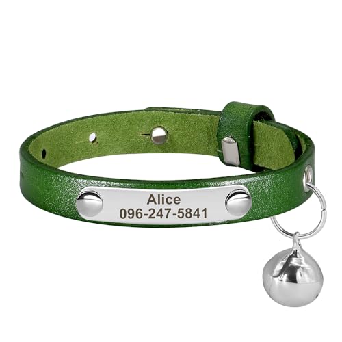 SARUEL Personalisiertes Katzenhalsband Aus Leder,Bunt,Verstellbar,Halskette Für Kätzchen,Welpen,Katzen-ID,Namenshalsbänder,Katzenzubehör,Grün,15-23cm SARUEL Personalisiertes Katzenhalsband Aus Leder,Bunt,Verstellbar,Halskette Für Kätzchen,Welpen,Katzen-ID,Namenshalsbänder,Katzenzubehör,Grün,15-23cm von SARUEL