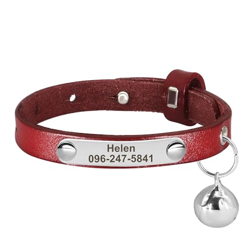 SARUEL Personalisiertes Katzenhalsband Aus Leder,Bunt,Verstellbar,Halskette Für Kätzchen,Welpen,Katzen-ID,Namenshalsbänder,Katzenzubehör,Rot,15-23cm SARUEL Personalisiertes Katzenhalsband Aus Leder,Bunt,Verstellbar,Halskette Für Kätzchen,Welpen,Katzen-ID,Namenshalsbänder,Katzenzubehör,Rot,15-23cm von SARUEL