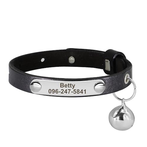 SARUEL Personalisiertes Katzenhalsband Aus Leder,Bunt,Verstellbar,Halskette Für Kätzchen,Welpen,Katzen-ID,Namenshalsbänder,Katzenzubehör,Schwarz,15-23cm SARUEL Personalisiertes Katzenhalsband Aus Leder,Bunt,Verstellbar,Halskette Für Kätzchen,Welpen,Katzen-ID,Namenshalsbänder,Katzenzubehör,Schwarz,15-23cm von SARUEL