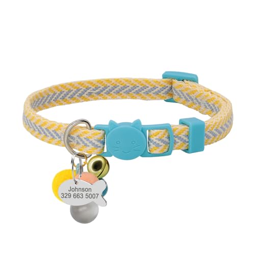 SARUEL Personalisiertes Katzenhalsband Mit Schnellverschluss,Personalisierbar,Mit Glocke,Haustierzubehör,Verstellbar Für Katzen,Gelb,20-32cm SARUEL Personalisiertes Katzenhalsband Mit Schnellverschluss,Personalisierbar,Mit Glocke,Haustierzubehör,Verstellbar Für Katzen,Gelb,20-32cm von SARUEL
