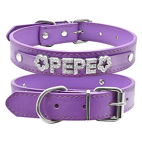 SARUEL Personalisiertes Namenshalsband Für Katzen Und Hunde Mit Individuellem Namen Aus Leder Für Kleine,Mittelgroße Hundehalsbänder,Violett,XL SARUEL Personalisiertes Namenshalsband Für Katzen Und Hunde Mit Individuellem Namen Aus Leder Für Kleine,Mittelgroße Hundehalsbänder,Violett,XL von SARUEL
