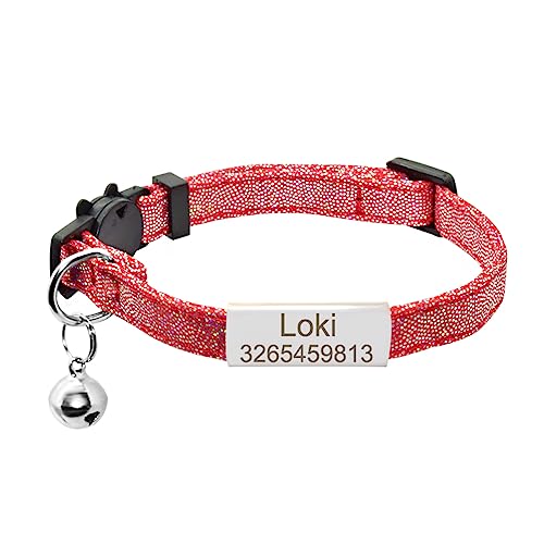 SARUEL Personalisiertes Namensschild Katzenhalsband Benutzerdefinierte Sicherheit Niedlicher Punkt Katzenhalsband Glocke Halskette Gravur ID Namensschild Katzenhalsband,Silber-Rot,S (20cm-28cm) von SARUEL