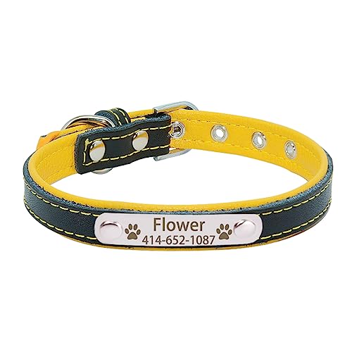 SARUEL Personalisiertes Typenschild Hundehalsband Gravierter ID-Namensschild Welpe Katze Hundehalsband Für Kleine Mittelgroße Hunde Haustierhalsband,Gelb,S von SARUEL