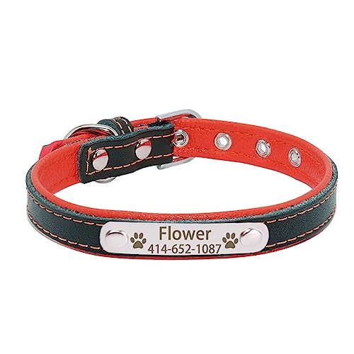 SARUEL Personalisiertes Typenschild Hundehalsband Gravierter ID-Namensschild Welpe Katze Hundehalsband Für Kleine Mittelgroße Hunde Haustierhalsband,Rot,S von SARUEL