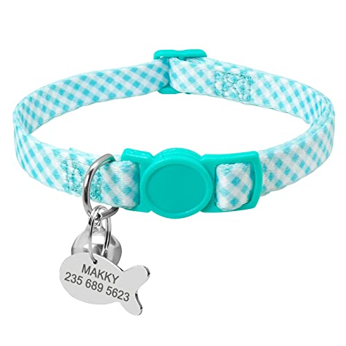 SARUEL Sicherheits-Katzenhalsband Personalisierte Niedliche Kätzchen-Welpen-Halsbänder Mit Glocken-Namensschild-Nylon-Druck-Haustier-Katzen-Halsketten-Zubehör,16-29 cm Grün SARUEL Sicherheits-Katzenhalsband Personalisierte Niedliche Kätzchen-Welpen-Halsbänder Mit Glocken-Namensschild-Nylon-Druck-Haustier-Katzen-Halsketten-Zubehör,16-29 cm Grün von SARUEL