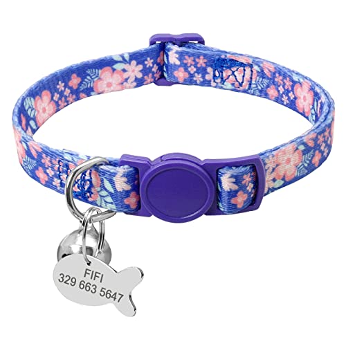 SARUEL Sicherheits-Katzenhalsband Personalisierte Niedliche Kätzchen-Welpen-Halsbänder Mit Glocken-Namensschild-Nylon-Druck-Haustier-Katzen-Halsketten-Zubehör,16-29 cm Lila SARUEL Sicherheits-Katzenhalsband Personalisierte Niedliche Kätzchen-Welpen-Halsbänder Mit Glocken-Namensschild-Nylon-Druck-Haustier-Katzen-Halsketten-Zubehör,16-29 cm Lila von SARUEL