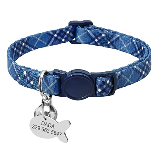 SARUEL Sicherheits-Katzenhalsband Personalisierte Niedliche Kätzchen-Welpen-Halsbänder Mit Glocken-Namensschild-Nylon-Druck-Haustier-Katzen-Halsketten-Zubehör,16-29cm Blau SARUEL Sicherheits-Katzenhalsband Personalisierte Niedliche Kätzchen-Welpen-Halsbänder Mit Glocken-Namensschild-Nylon-Druck-Haustier-Katzen-Halsketten-Zubehör,16-29cm Blau von SARUEL