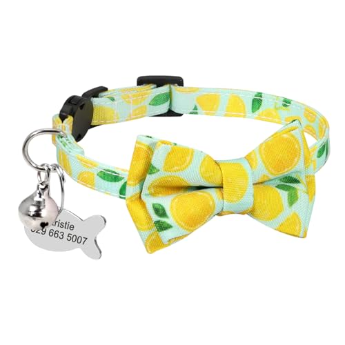 SARUEL Sicherheits-Katzenhalsband Personalisierte Niedliche Kätzchen-Welpen-Halsbänder Mit Glocken-Namensschild-Nylon-Druck-Haustier-Katzen-Halsketten-Zubehör,17-27 cm Gelb SARUEL Sicherheits-Katzenhalsband Personalisierte Niedliche Kätzchen-Welpen-Halsbänder Mit Glocken-Namensschild-Nylon-Druck-Haustier-Katzen-Halsketten-Zubehör,17-27 cm Gelb von SARUEL