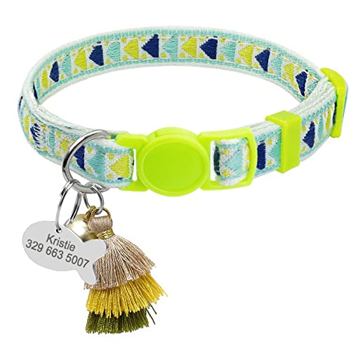 SARUEL Sicherheits-Katzenhalsband Personalisierte Niedliche Kätzchen-Welpen-Halsbänder Mit Glocken-Namensschild-Nylon-Druck-Haustier-Katzen-Halsketten-Zubehör,20-30cm Green SARUEL Sicherheits-Katzenhalsband Personalisierte Niedliche Kätzchen-Welpen-Halsbänder Mit Glocken-Namensschild-Nylon-Druck-Haustier-Katzen-Halsketten-Zubehör,20-30cm Green von SARUEL