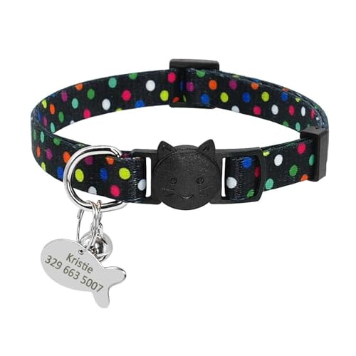 SARUEL Sicherheits-Katzenhalsband Personalisierte Niedliche Kätzchen-Welpen-Halsbänder Mit Glocken-Namensschild-Nylon-Druck-Haustier-Katzen-Halsketten-Zubehör,21-30cm Schwarz SARUEL Sicherheits-Katzenhalsband Personalisierte Niedliche Kätzchen-Welpen-Halsbänder Mit Glocken-Namensschild-Nylon-Druck-Haustier-Katzen-Halsketten-Zubehör,21-30cm Schwarz von SARUEL