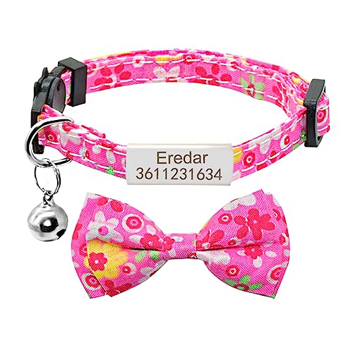 SARUEL Süße Fliege Katzenhalsband Glocke Personalisiertes Typenschild Breakaway Bowknot Katzenhalsband Halskette Benutzerdefinierte Gravierte ID Namensschild Katzenhalsband,Silber-Rosa,S (20cm-28cm) von SARUEL