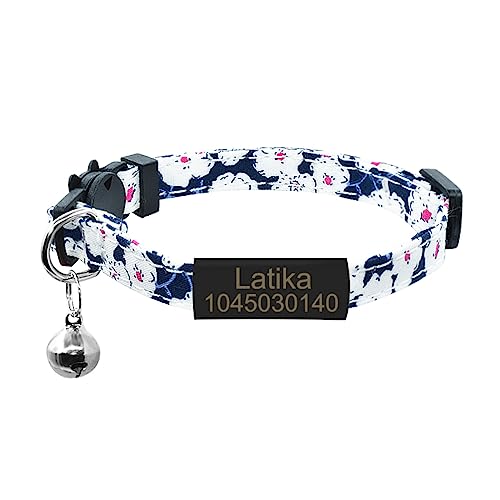 SARUEL Süße Fliege Katzenhalsband Personalisierte Namensschild Katzenhalsband Glocke Benutzerdefinierte Gravierte Namensschild Bowknot Katzenhalsband Halskette,Kein Bogen-Schwarz-Blau,S (20cm-28cm) von SARUEL