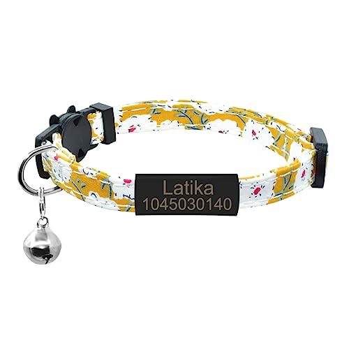 SARUEL Süße Fliege Katzenhalsband Personalisierte Namensschild Katzenhalsband Glocke Benutzerdefinierte Gravierte Namensschild Bowknot Katzenhalsband Halskette,Kein Bogen-Schwarz-Gelb,S (20cm-28cm) von SARUEL