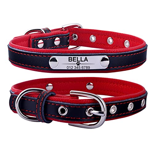 SARUEL Verstellbares Personalisiertes Hundehalsband Welpen-ID-Name Mit Individueller Gravur XS-L,Rot,L 37-47cm von SARUEL
