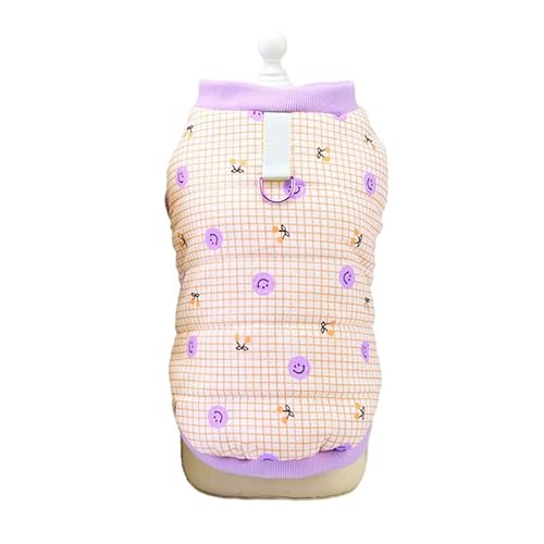 SARUEL Warme Winter-Hundekleidung,Weiche Fleece-Haustierweste,Karierte Welpenjacke Für Kleine Hunde Mit D-Ring,Chihuahua-Mäntel,Teddy-Pudel-Kostüme,lila,L von SARUEL