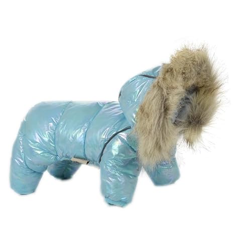 SARUEL Winddichte Hundekleidung,Kapuzenpullover Für Kleine Hunde,Welpen,Teddy,Schnauzer,Mit Baumwolle Gepolsterte Kleidung,Heller Hundemantel,Winter-Haustier-Daunenjacke,Blau,12 von SARUEL