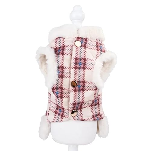 SARUEL Winter-Hundebekleidung Mit D-Ring,Weiche,Warme,Karierte Welpenjacke Für Kleine Und Mittelgroße Hunde,Kätzchenmantel,Chihuahua-Kostüme,Bulldoggen-Outfit,Kariertes Rosa,XL von SARUEL