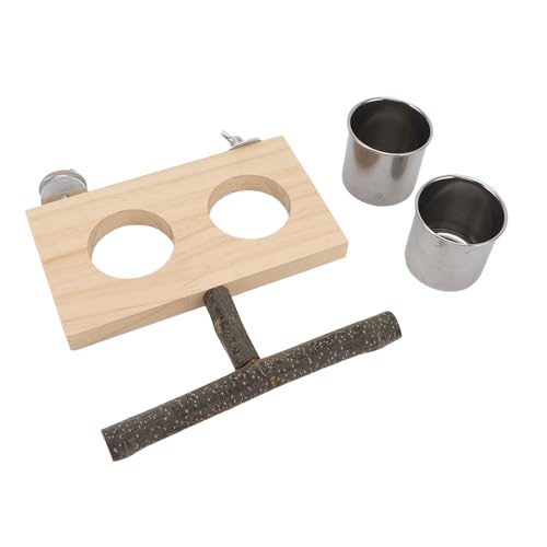 SASKATE Vogelkäfig -Feeder mit Barschständer, Edelstahl Food Cup Vogelhölzerne Fütterungsschale für Sittiche Cockatiels von SASKATE