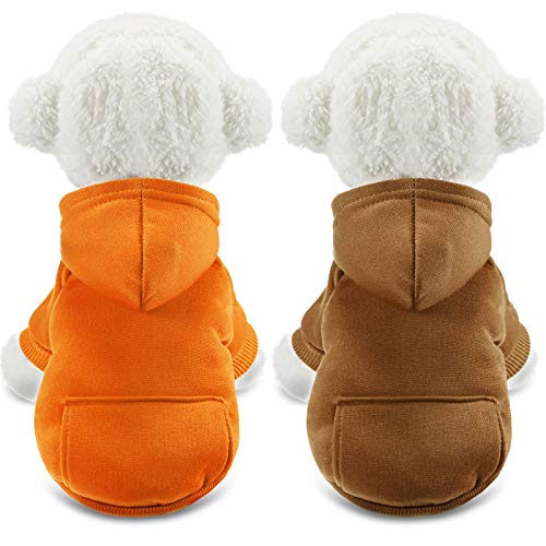 2 Pieces Winter Dog Hoodie Warm Small Dog Sweatshirts with Pocket Coat for Dogs Clothes Puppy Costume (Orange, Brown,M) von SATINIOR