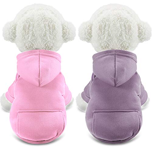 2 Pieces Winter Dog Hoodie Warm Small Dog Sweatshirts with Pocket Cotton Coat for Dogs Clothes Puppy Costume (Pink, Light Purple,S) von SATINIOR