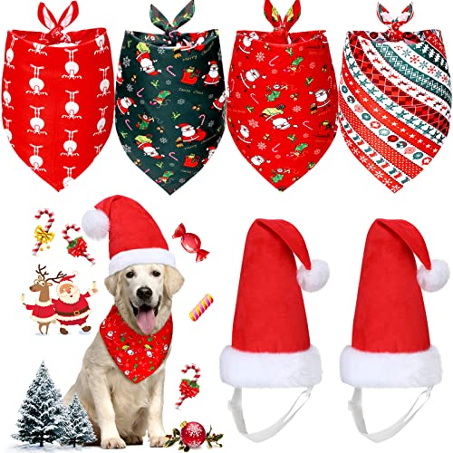 SATINIOR Hund Weihnachten Santa Mütze und Bandana 2 Stück Einstellbare Haustier Hut 4 Dreieck Schal Kopftuch Lätzchen Muster Zubehör für kleine mittlere große Hunde von SATINIOR