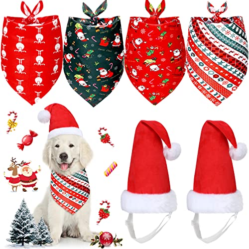 Weihnachten Hund Bandanas Hut Set 4 Stück Weihnachten Hund Bandana Verstellbarer Haustier Dreieck Schal und 2 Stück Haustier Weihnachtsmütze Hund Weihnachtsmütze für Haustiere Hunde Katzen von Satinior