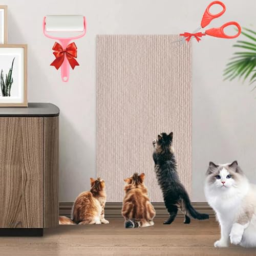 Asisumption Cat Scratching Mat,Cat Scratching Mat - Protecting Furniture,Cat Climbing Mat,Trimmable Self-Adhesive Cat Couch Protector for Cat Wall Furniture,Couch Protection (11.8 * 39.4in,Beige) von SATUSA