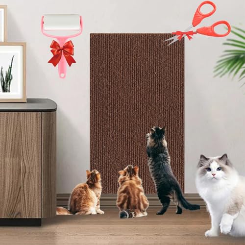Asisumption Cat Scratching Mat,Cat Scratching Mat - Protecting Furniture,Cat Climbing Mat,Trimmable Self-Adhesive Cat Couch Protector for Cat Wall Furniture,Couch Protection (11.8 * 39.4in,Brown) von SATUSA