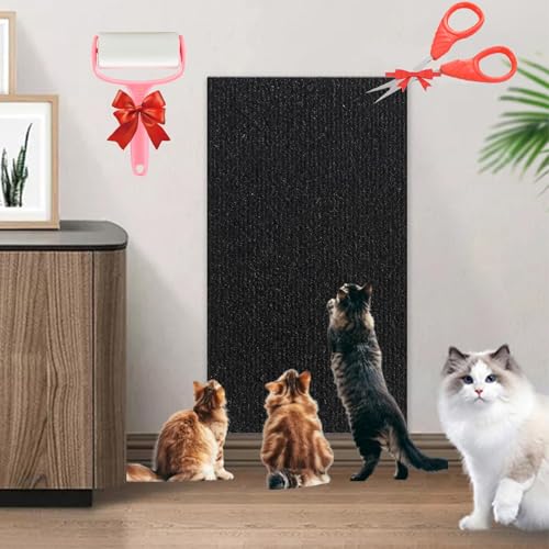 Asisumption Cat Scratching Mat,Cat Scratching Mat - Protecting Furniture,Cat Climbing Mat,Trimmable Self-Adhesive Cat Couch Protector for Cat Wall Furniture,Couch Protection (15.7 * 39.4in,Black) von SATUSA