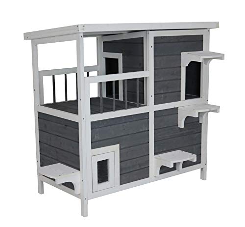 SunnyDeals großes Katzenhaus grau-weiß | Katzenhütte über 2 Etagen | Katzen Holzhaus 87 x 45 x 90,5 cm |große Katzenhöhle SunnyDeals großes Katzenhaus grau-weiß | Katzenhütte über 2 Etagen | Katzen Holzhaus 87 x 45 x 90,5 cm |große Katzenhöhle von SUNNYDEALS