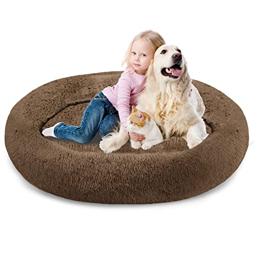SAVFOX Hundebetten, Plüsch, beruhigend, Donutform, bequem, Kuschelbett für kleine bis sehr große Hunde und für Katzen, Kunstfell, waschbar, mehrere Größen: XS–XXL von SAVFOX