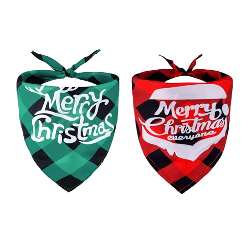 2 Stück Weihnachts Haustier Schal, Bandanas für Hunde Weihnachtliches Klassisches Plaid Haustier Schal Hunde Dreiecksschal Weihnachtsmann Schneemann Muster Weihnachtsdekorationen für Haustiere von SAVITA