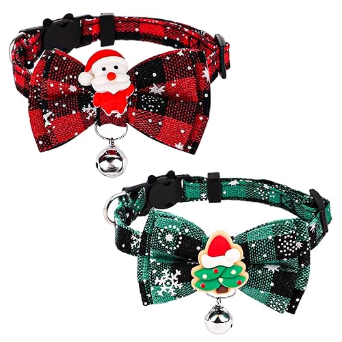 2stk Weihnachts-Katzenhalsband, 18-30cm Verstellbar Katzenhalsband mit Glöckchen Abnehmbar Katzenhalsband für Weihnachten Kätzchen Erwachsene Katze Weihnachtsbaum von SAVITA