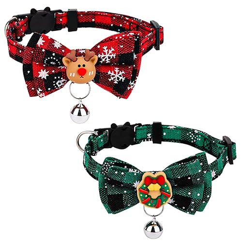 SAVITA 2stk Weihnachts-Katzenhalsband, 18-30cm Verstellbar mit Glöckchen, Abnehmbar, für Weihnachten, Kätzchen & Erwachsene Katzen, rot, grün, Polyester, verstellbar (18-30 cm), Unisex, Katze von SAVITA