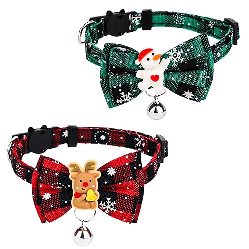 2stk Weihnachts-Katzenhalsband, 18-30cm Verstellbar Katzenhalsband mit Glöckchen Abnehmbar Katzenhalsband für Weihnachten Kätzchen Erwachsene Katze Weihnachtsschneemann von SAVITA