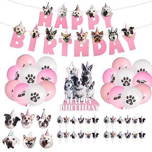 50 Stück Geburtstag Zubehör für Hunde, Hunde Geburtstagsparty Dekorationen Niedliche Welpen Geburtstags Luftballons Banner Kuchenaufsätze für Hunde-Welpen-Geburtstag von SAVITA